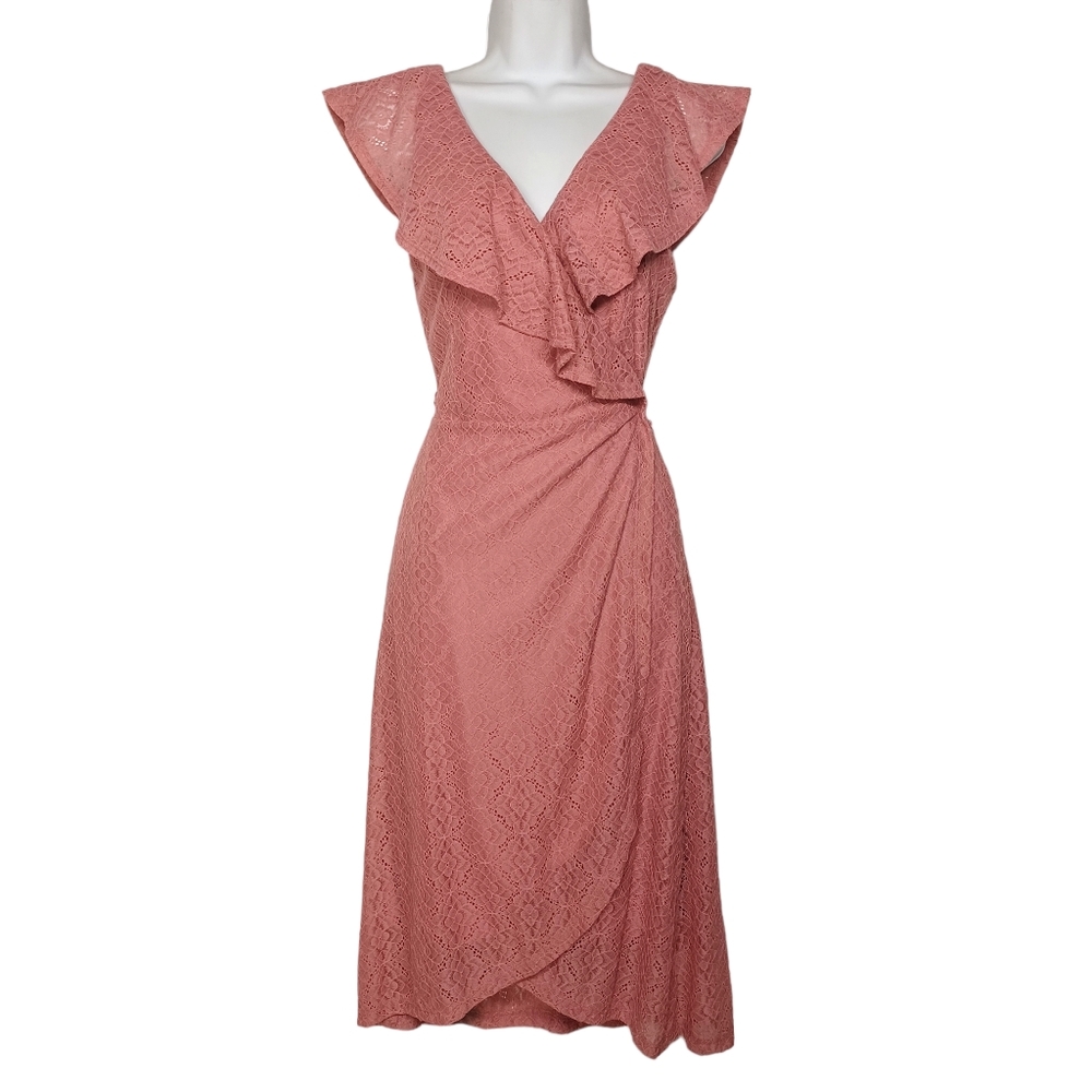 CHARLOTTE RUSSE Pink Lace Ruffle Sleeveless Wrap Boho Dress Medium NWT